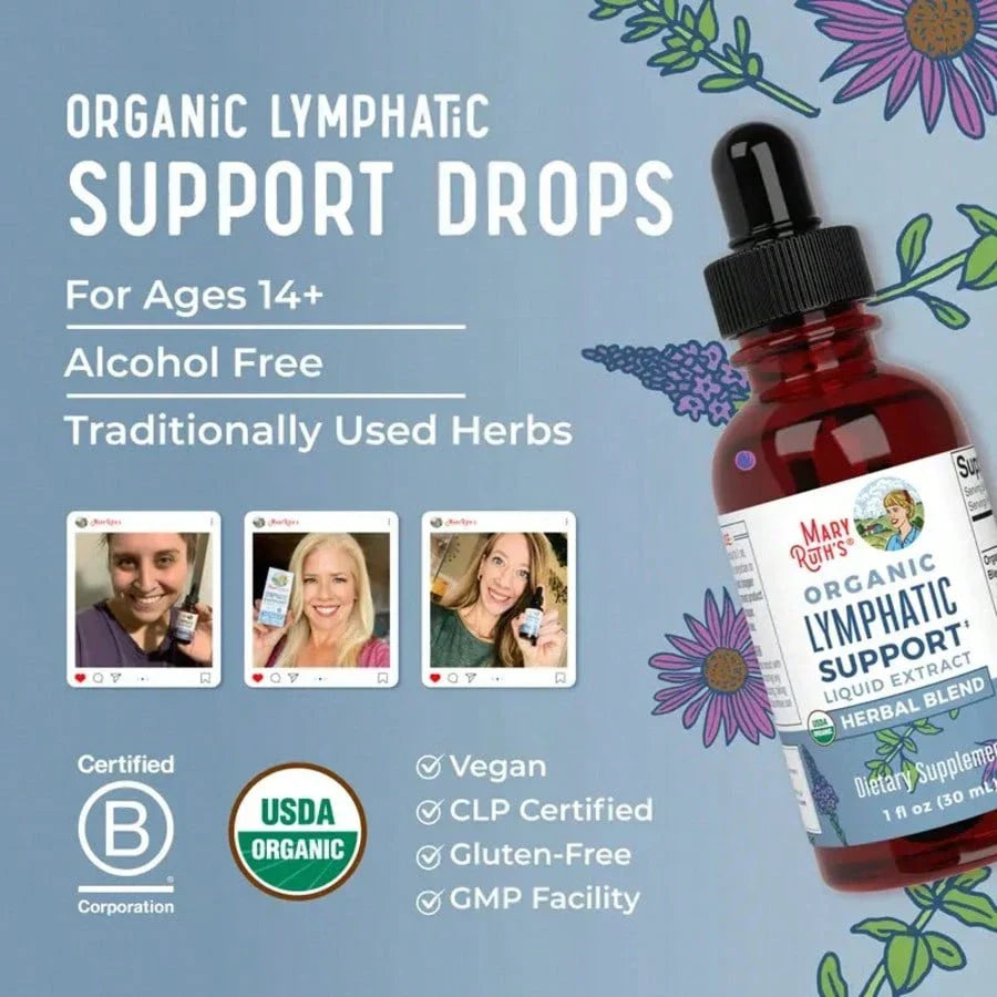MaryRuths Lymphatic Support Herbal Blend Liquid Drops - USDA Organic - Echinacea & Elderberry - Blue Vervain - Vegan - 30 Servings For Women, For Men, Dietary Supplement