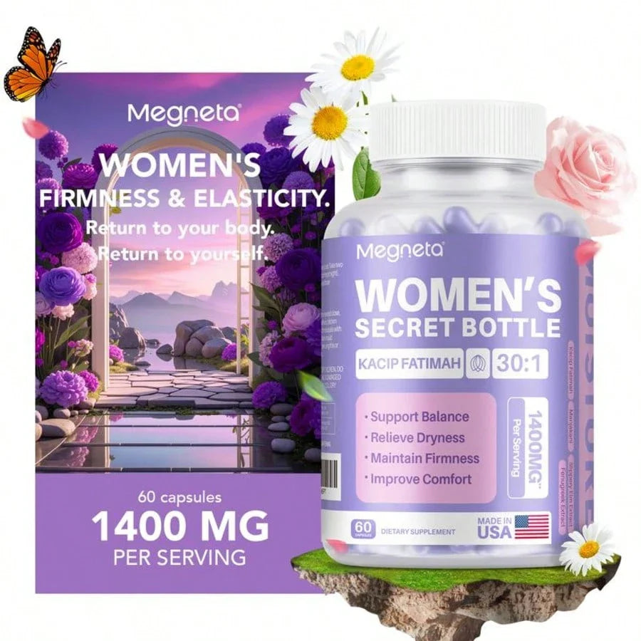 Megneta Women'S Secret Bottle- 60 Tablets - Healthcare | Kacip Fatimah 1000MG |Plus With Manjakan & Slippery Elm & Fenugreek(Old & New Packaging--Mixed Shipment, For Women, Free Shipping, Daily Health Care