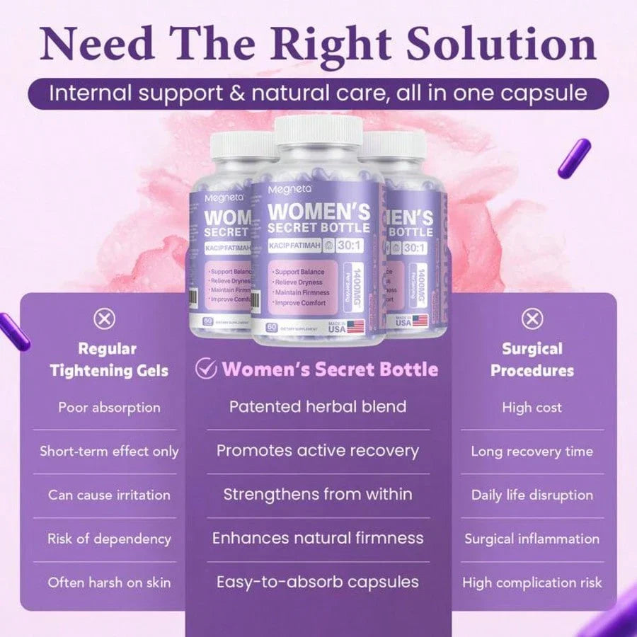 Megneta Women'S Secret Bottle- 60 Tablets - Healthcare | Kacip Fatimah 1000MG |Plus With Manjakan & Slippery Elm & Fenugreek(Old & New Packaging--Mixed Shipment, For Women, Free Shipping, Daily Health Care