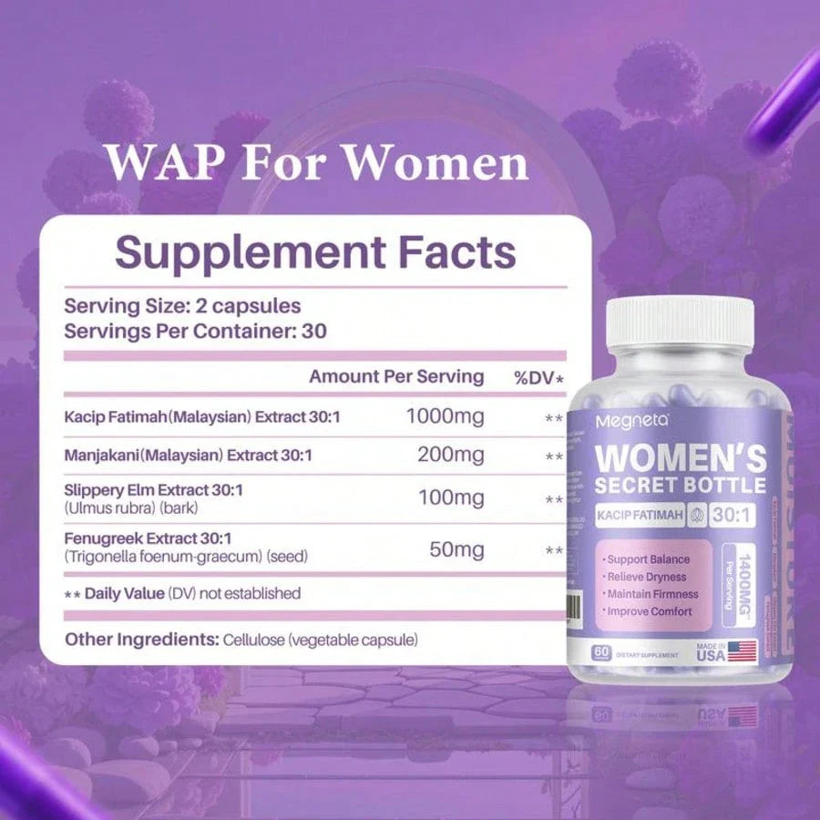 Megneta Women'S Secret Bottle- 60 Tablets - Healthcare | Kacip Fatimah 1000MG |Plus With Manjakan & Slippery Elm & Fenugreek(Old & New Packaging--Mixed Shipment, For Women, Free Shipping, Daily Health Care