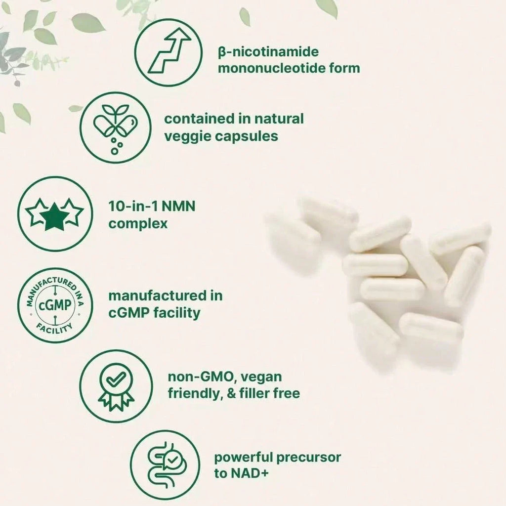 Micro NMN Complex 1,000mg Per Serving,10-1 Complex, Zero Filler Pure NMN 500mg With Vitamin C,Resveratrol,CoQ10.TMG,Quercetin,& Glutathione | NAD+Supplement Precursor