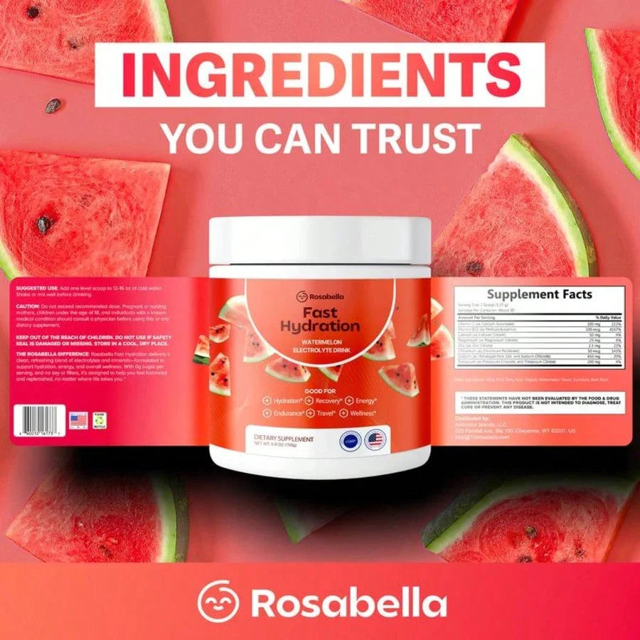 Rosabella Electrolytes For Fast Hydration, Fast Recovery, Electrolyte Imbalance - Watermelon, Lemon Lime, Orange