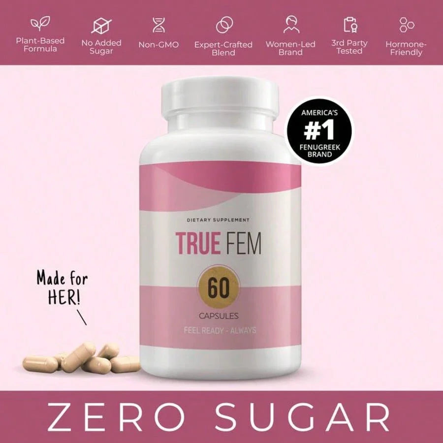 True Fem – 100% Natural – 13-In-1 With Saw Palmetto & Fenugreek – Vegan, Non-GMO – Botanical Blend For Women's Daily Balance & Wellness Healthcare Supplement, Free Shipping, For Women, Foe Her