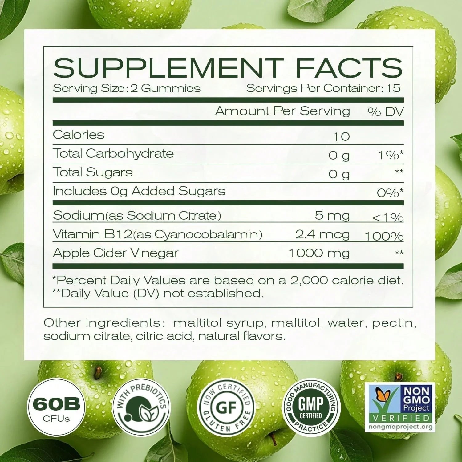 Apple Cider Vinegar Gummies Formulated To Support Normal Energy Levels & Gut Health - Supports Digestion, Detox & Cleansing - ACV Gummies W/VIT B12 Dietary Edible Fitness, Probióticos Originales, Weight Loss Products, Gummies For Women