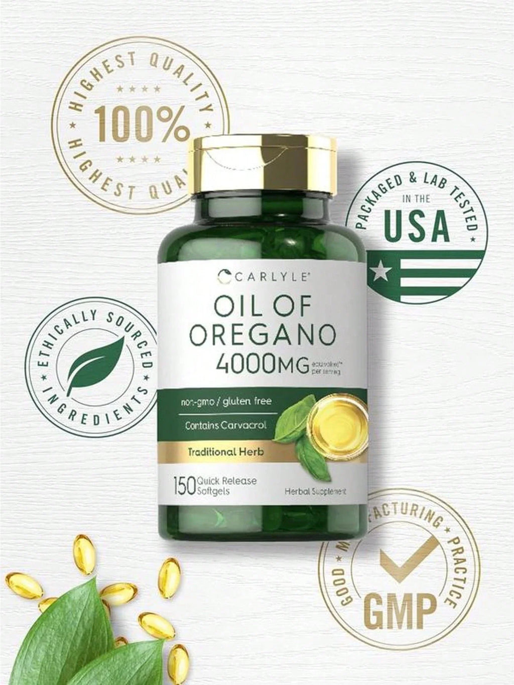 Carlyle Oregano Oil 4000mg Supplement | 150 Softgel Capsules | Contains Carvacrol | Non-GMO & Gluten Free Formula  Healthy Care