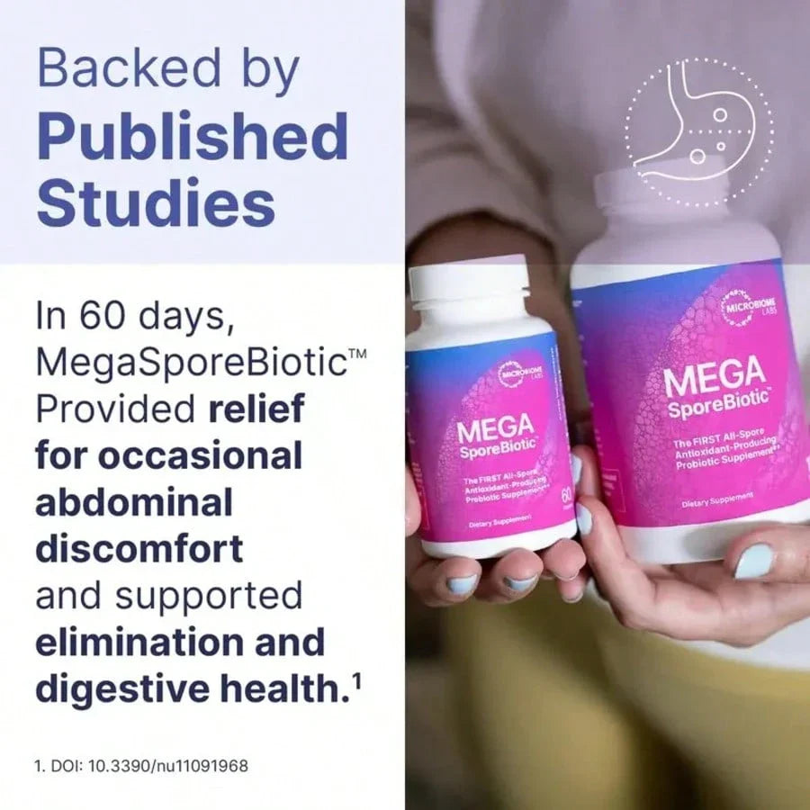 Microbiome Labs MegaSporeBiotic Probiotics For Women & Men - Spore-Based Probiotic For Gut Health & Digestive Support - Shelf-Stable, Travel-Friendly, Mens & Womens Probiotics (60 Capsules), For Women