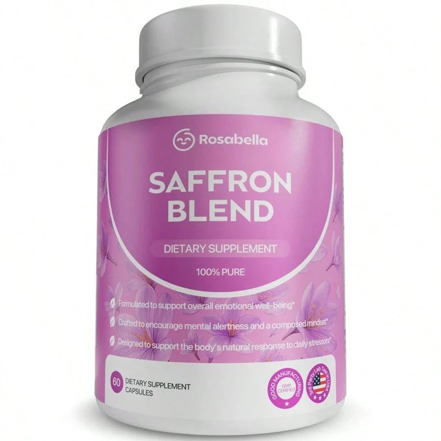 Rosabella Saffron Supplement [88mg] For Mental Clarity, Digestion, Positive Mood & Blue Light Eye Health - Vegan For Women