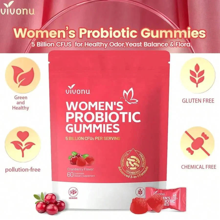 Viv0Nu Women's Probiotics, Women's Balanced PH Gum, Maintain Healthy Odor, Yeast Balance And Microbial Vitamin C, Enhance Immunity - Cranberry Probiotics