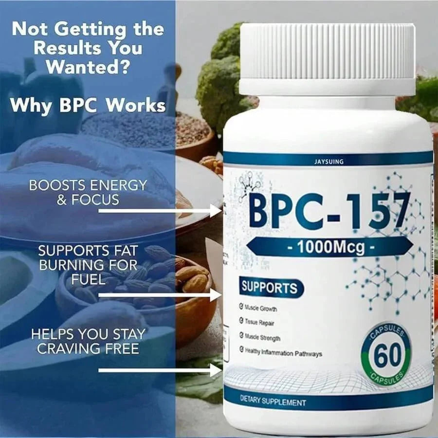 BPC-157 1000mcg Peptide Formula - Enhanced Muscle Growth + Post-Workout Recovery Supplement - Gluten-Free, Vegan Friendly, 60 Capsules