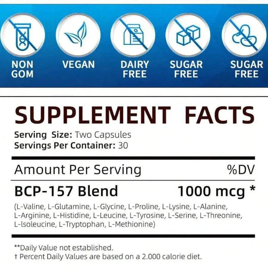 BPC-157 1000mcg Peptide Formula - Enhanced Muscle Growth + Post-Workout Recovery Supplement - Gluten-Free, Vegan Friendly, 60 Capsules