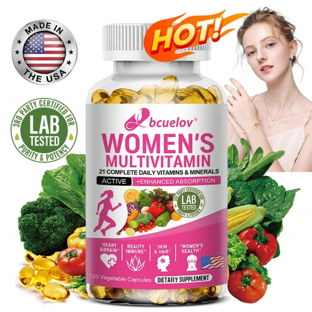 Bcuelov Women's Daily Vitamins Dietary Supplement - With 21 Complete Daily Vitamins And Minerals - Heart & Brain Support - 120 Softgels