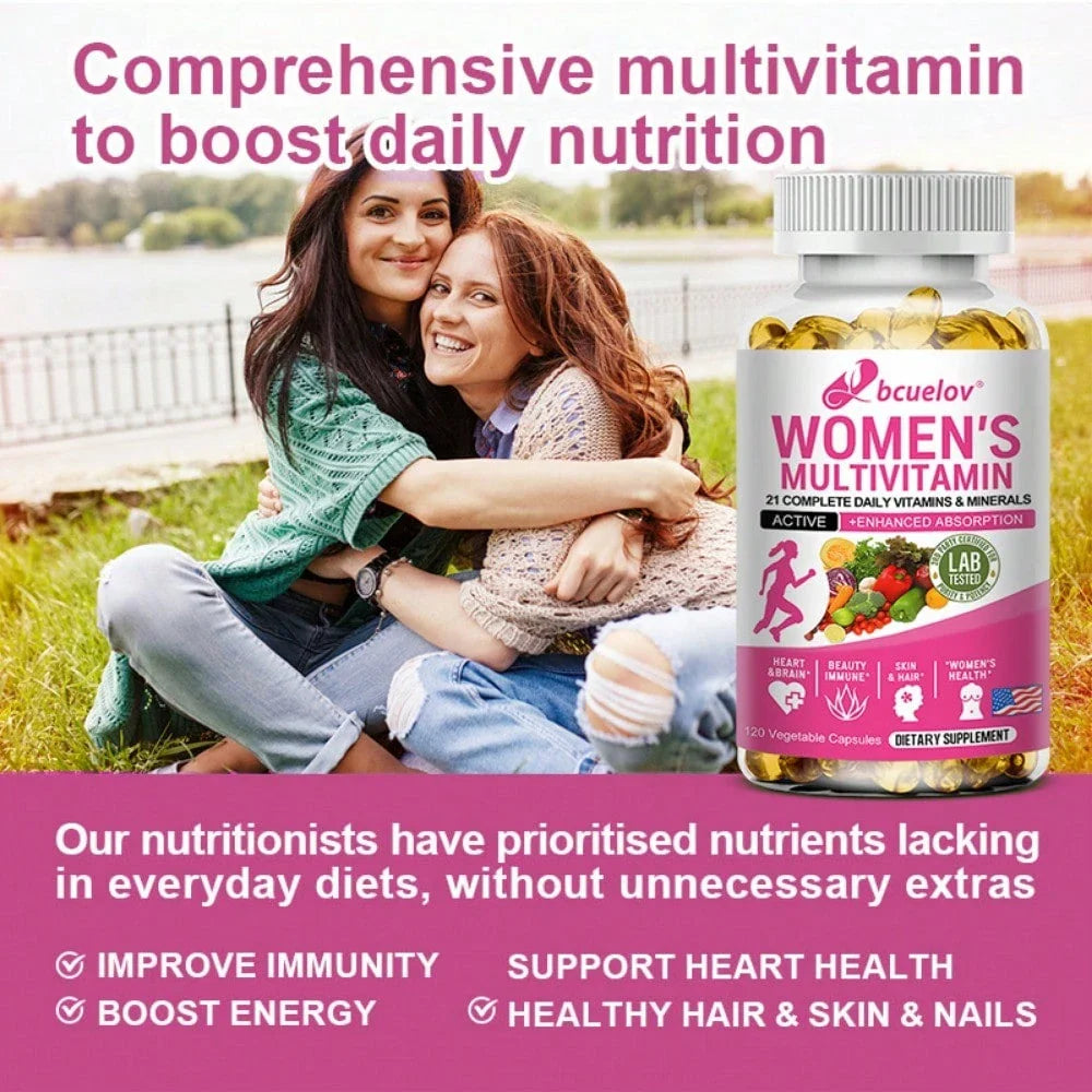 Bcuelov Women's Daily Vitamins Dietary Supplement - With 21 Complete Daily Vitamins And Minerals - Heart & Brain Support - 120 Softgels