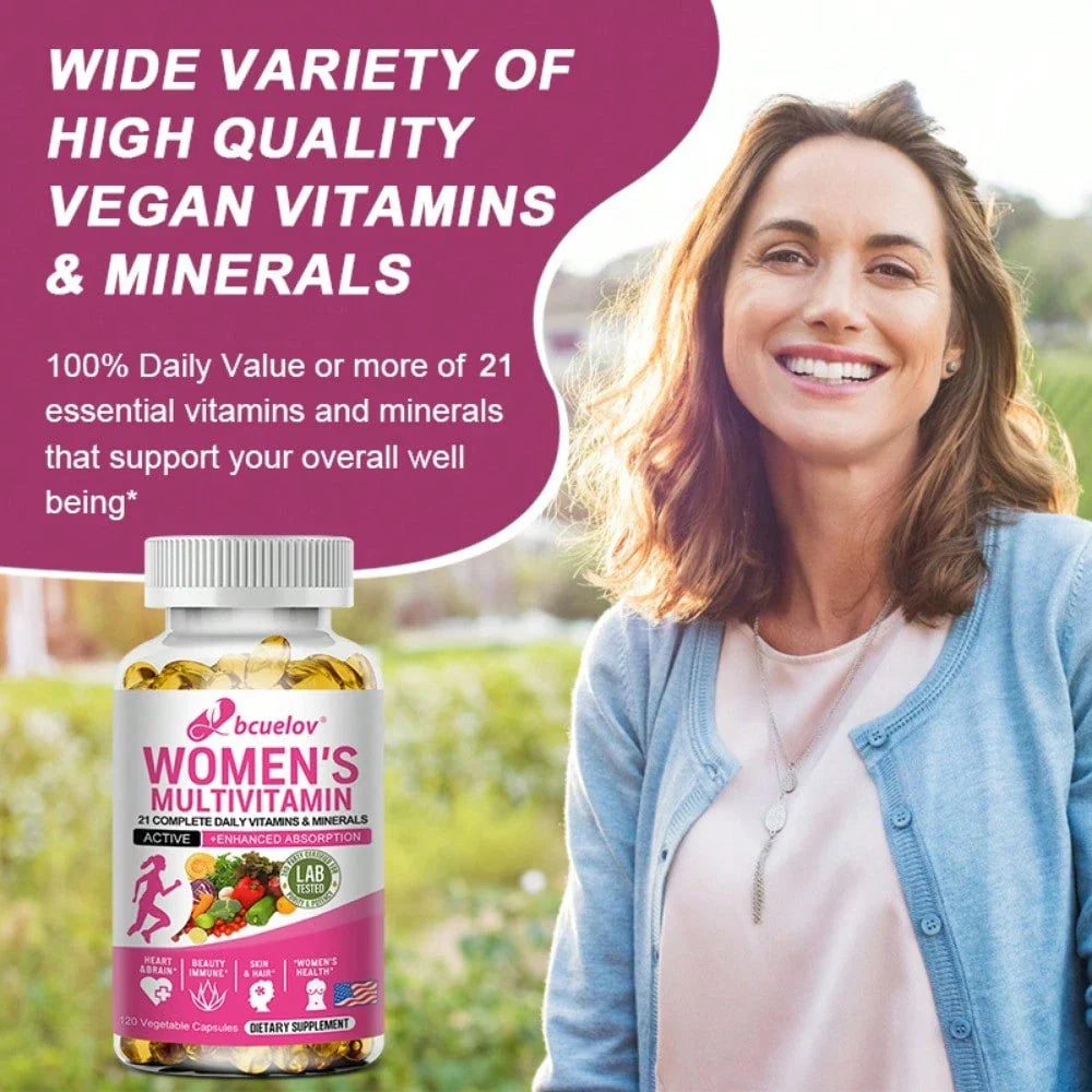 Bcuelov Women's Daily Vitamins Dietary Supplement - With 21 Complete Daily Vitamins And Minerals - Heart & Brain Support - 120 Softgels