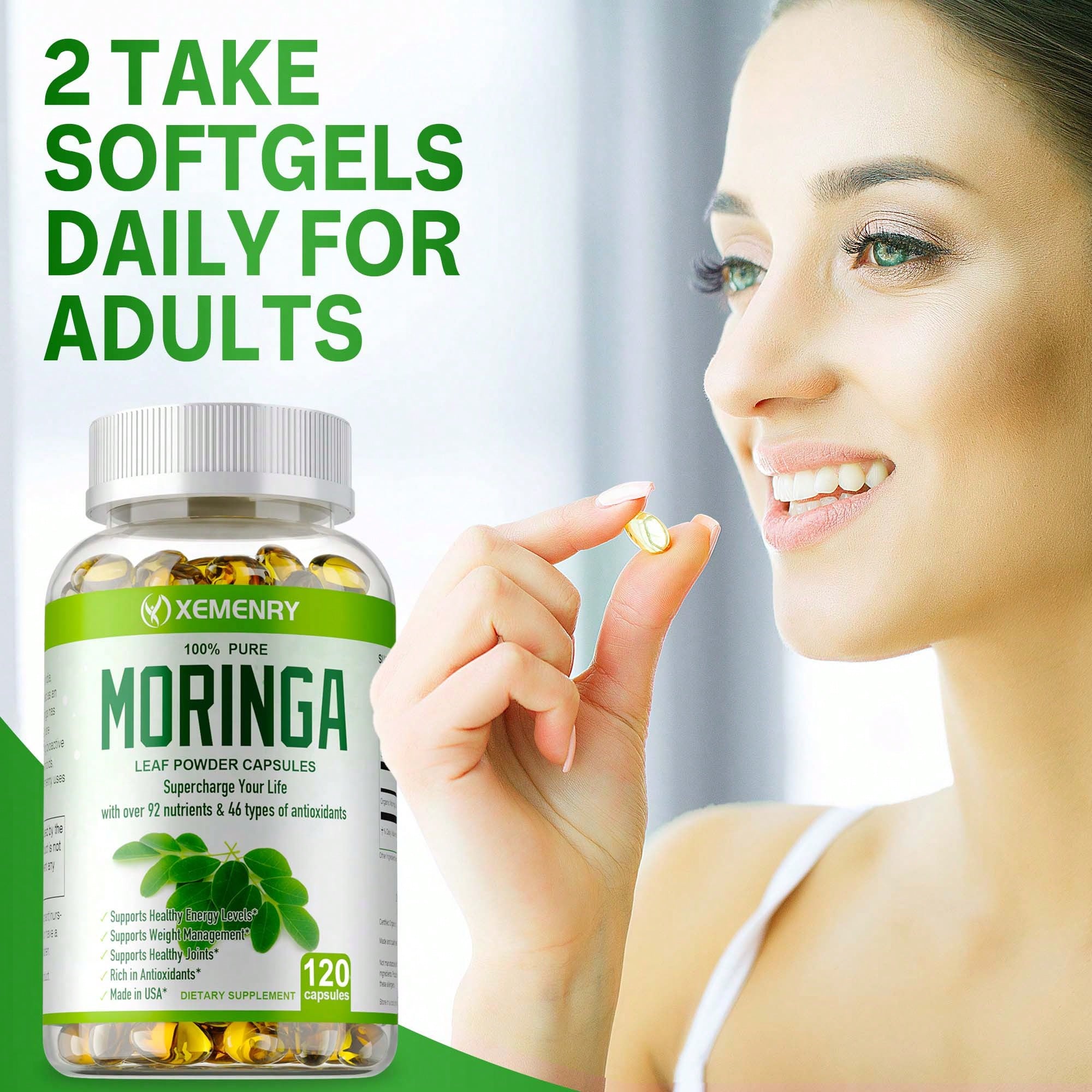 Moringa Capsules 1000mg -Weight Loss, Green Superfood, Metabolism Health Support - 120pcs