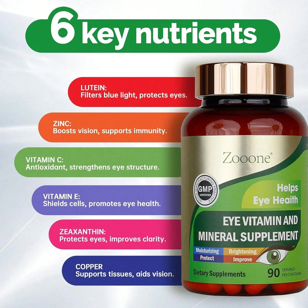 Zooone Lutein And Zeaxanthin Eye Vitamins, Eye Vitamin And Mineral Supplement With Vitamin C E Zinc Copper, Vision Support For Macular Degeneration, Eye Health Pills For Adults & Seniors, 90 Capsules Vitamins
