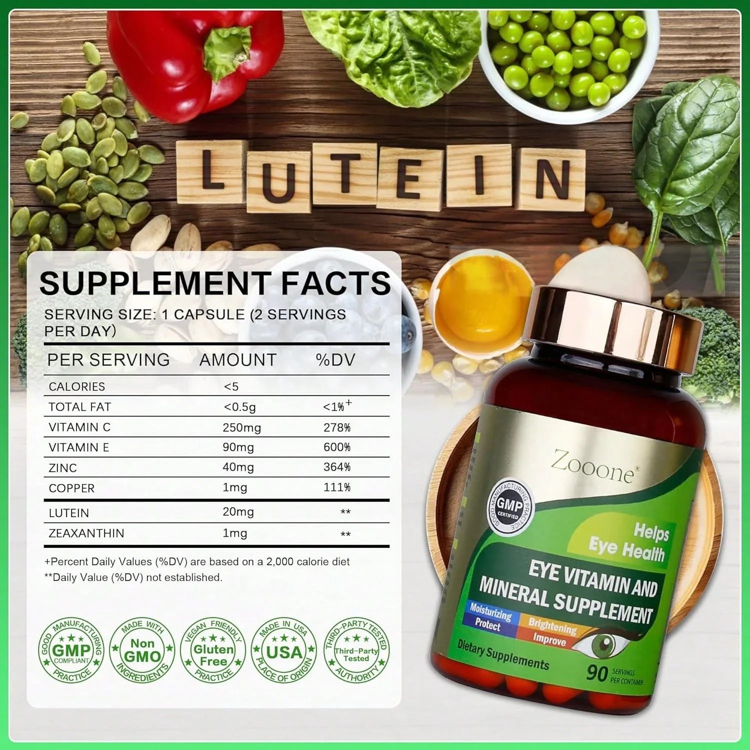 Zooone Lutein And Zeaxanthin Eye Vitamins, Eye Vitamin And Mineral Supplement With Vitamin C E Zinc Copper, Vision Support For Macular Degeneration, Eye Health Pills For Adults & Seniors, 90 Capsules Vitamins