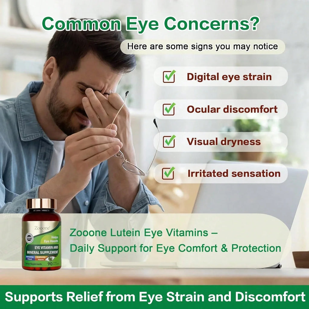 Zooone Lutein And Zeaxanthin Eye Vitamins, Eye Vitamin And Mineral Supplement With Vitamin C E Zinc Copper, Vision Support For Macular Degeneration, Eye Health Pills For Adults & Seniors, 90 Capsules Vitamins